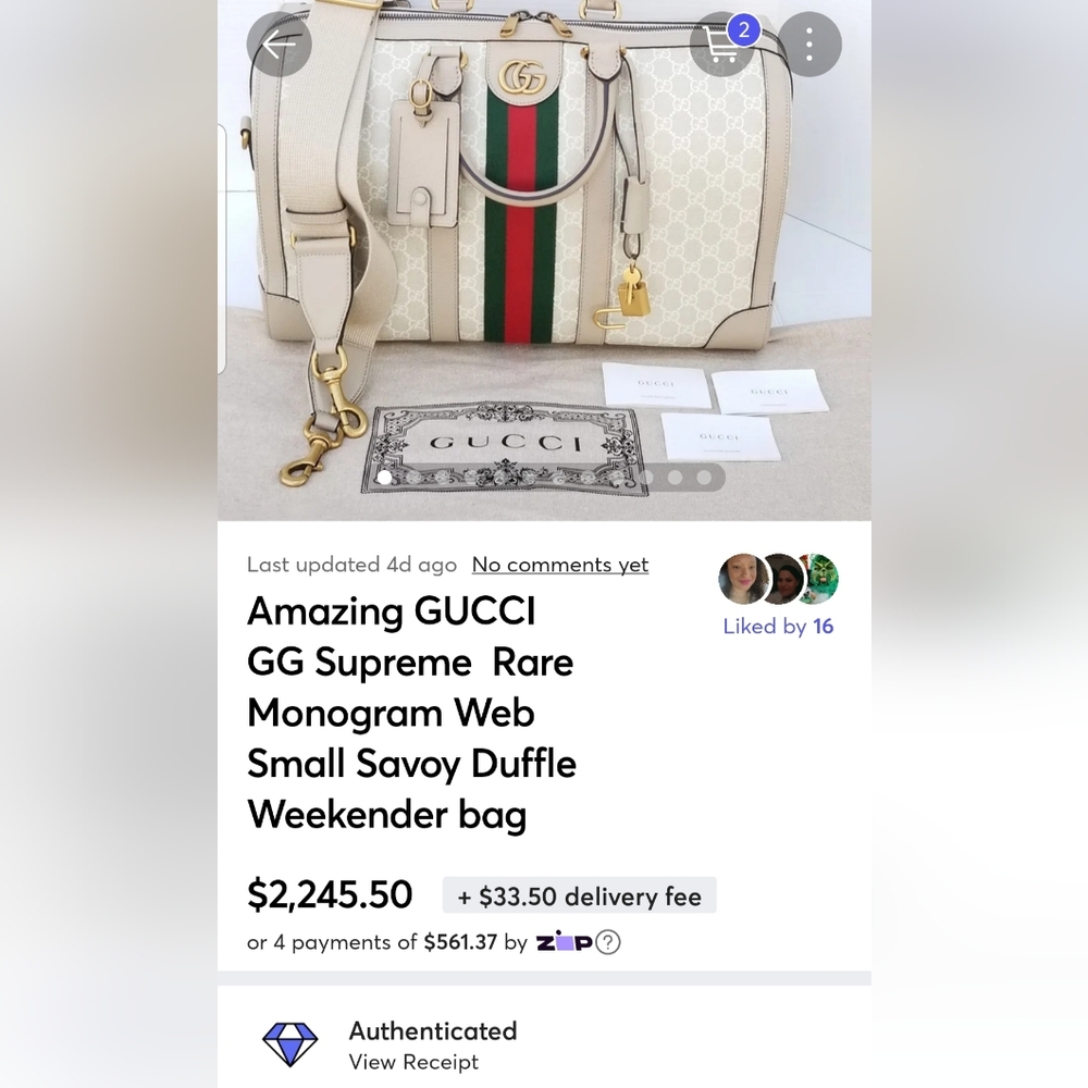 Amazing Gucci GG Supreme  Rare Monogram Web Small Savoy Duffle Weekender bag - Picture 2 of 16